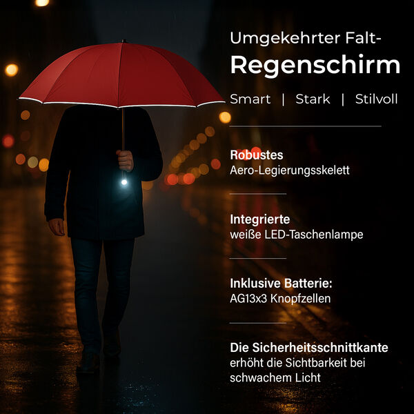 Aero-Alloy Regenschirm, 22 Zoll LED, Rot, Wind- und Regensicher image number 2