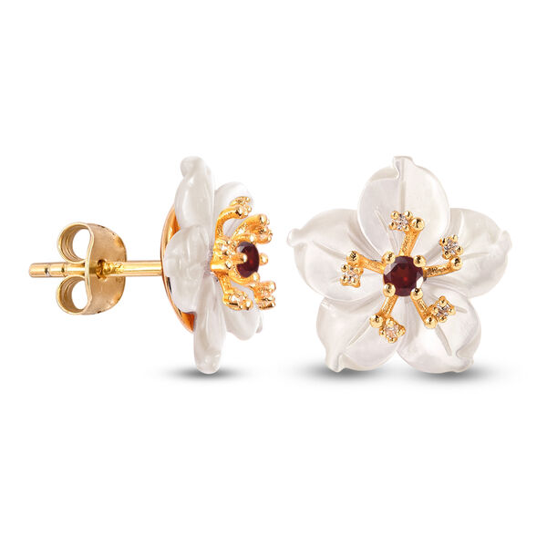 JARDIN-KOLLEKTION Wei&szlig;es Perlmutt und Mehrfarbig Edelstein Ohrstecker 925 Silber Gelbgold-&Uuml;berzug  image number 3