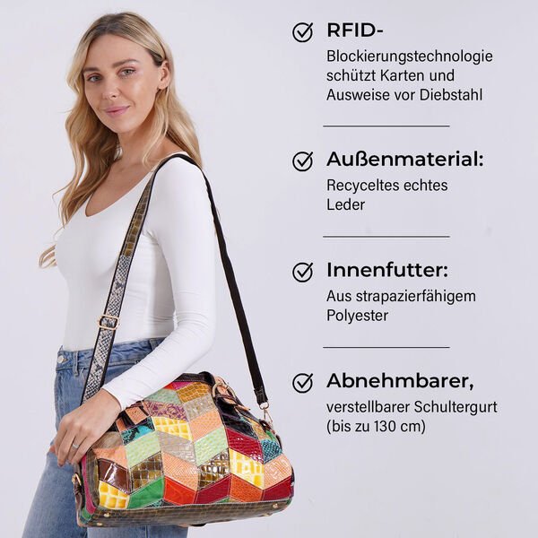 Schulterfreies gesmoktes Kleid mit  G&uuml;rtel und Chaos by Elsie Echtleder Crossbody Tasche mit RFID und Mini-Blitzlampe image number 9