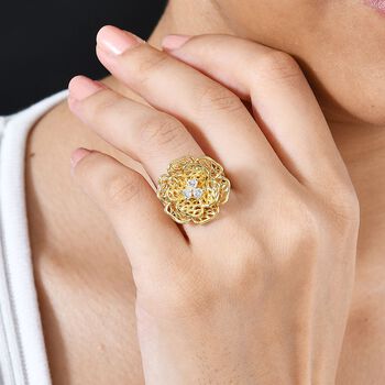 Floraler Moissanit-Ring, 925 Silber 750 Gelbgold Vermeil - 0,33 ct.