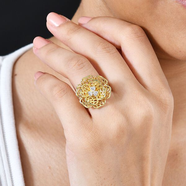 Floraler Moissanit-Ring, 925 Silber 750 Gelbgold Vermeil - 0,33 ct. image number 3