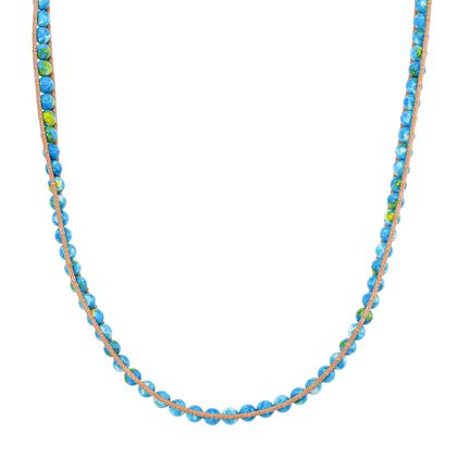 Blaugr&uuml;ne Regenblumen-Yuhua-Quarzit Halskette, flexibel (ca. 42 cm), ca. 80.00 ct