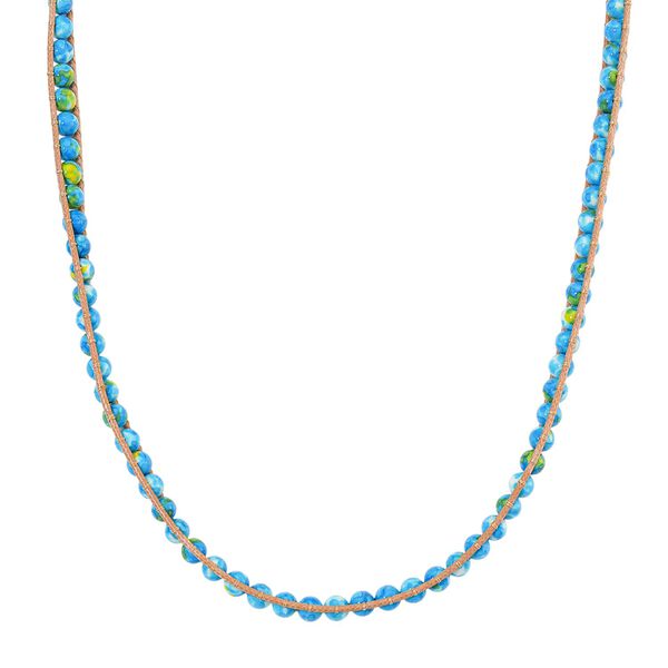 Flexible blaugrüne Regenblumen-Yuhua-Quarzit Halskette - 80 ct. image number 0