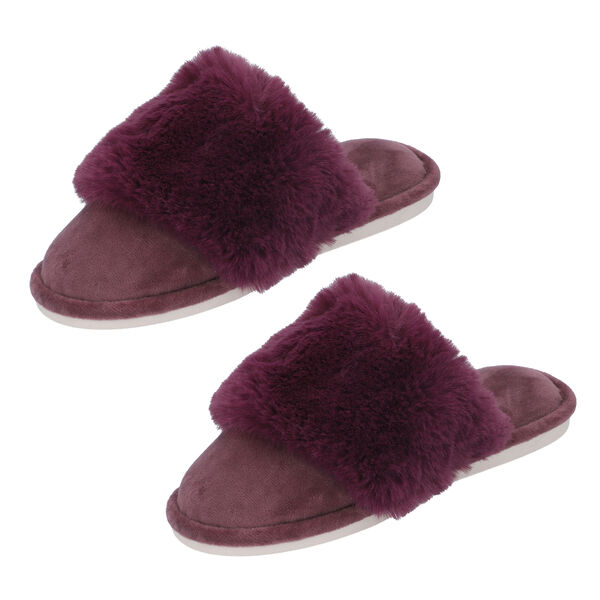 PREMIUM KOLLEKTION: Luxus Kunstfell Hausschuhe mit gepolsterter Sohle, Gr&ouml;&szlig;e 36-37, Burgunderrot image number 3