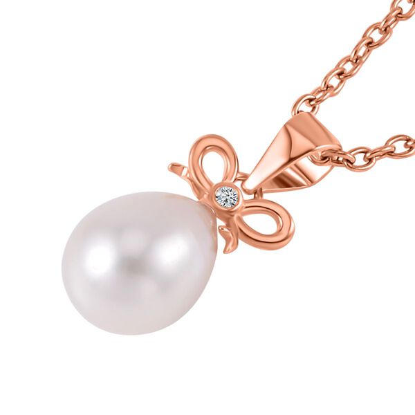 Wei&szlig;e S&uuml;&szlig;wasser Perle, Wei&szlig;er Zirkonia Anh&auml;nger mit Kette, 925 Silber ros&eacute;vergoldet image number 4