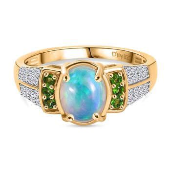 D'Joy AA Nat&uuml;rlicher, &auml;thiopischer Welo Opal, Nat&uuml;rlicher Chromdiopsid Ring 925 Silber vergoldet (Gr&ouml;&szlig;e 19.00) ca. 1.71 ct