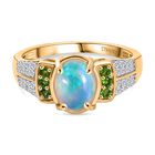 D'Joy AA Natürlicher, äthiopischer Welo Opal, Natürlicher Chromdiopsid Ring 925 Silber vergoldet (Größe 19.00) ca. 1.71 ct