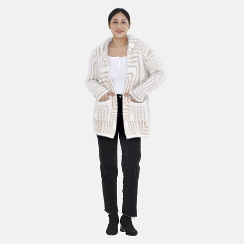 Winter Cardigan mit Kapuze, weiß- und pfirsischfarben image number 0