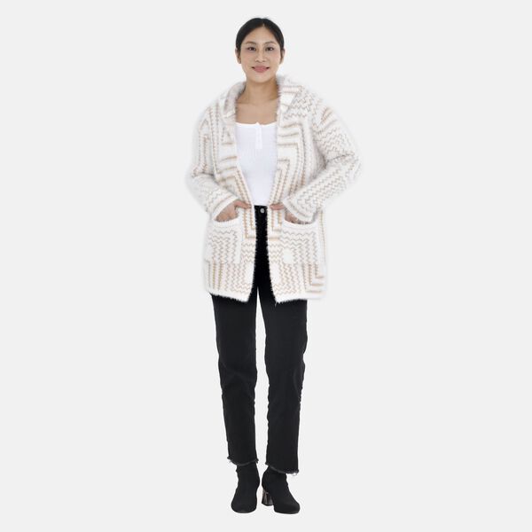 Winter Cardigan mit Kapuze, weiß- und pfirsischfarben image number 0