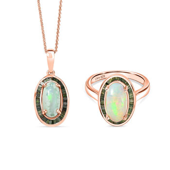 D'Joy AA &auml;thiopisches Welo Opal und gr&uuml;nes Diamant Schmuckset