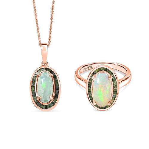 D'Joy AA äthiopisches Welo Opal und grünes Diamant Schmuckset image number 0