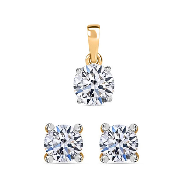 LUXURIANT DIAMOND- SGL zertifizierter VS-EF Labor Diamant Anh&auml;nger und Ohrringe in 375 Gelbgold image number 0