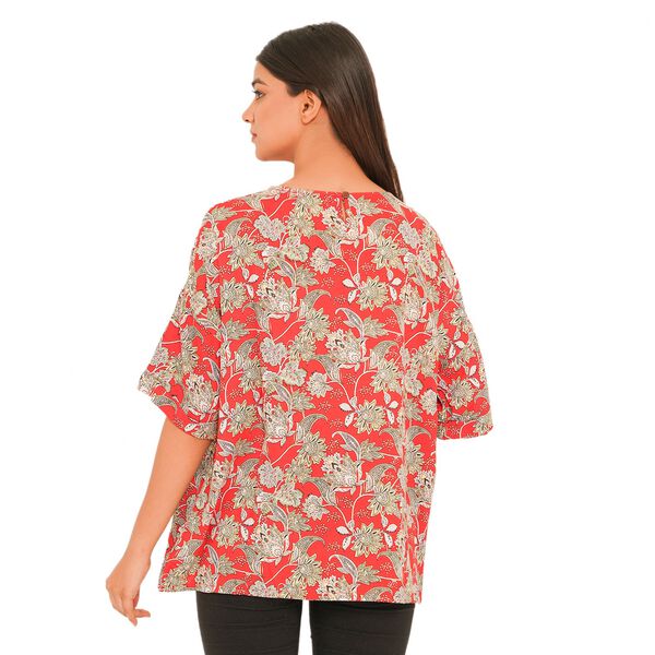 TAMSY - bedrucktes Top mit Blumendruck, Gr&ouml;&szlig;e 40, Rot image number 1