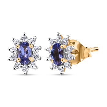 AA Tansanit, Wei&szlig;er Zirkon Ohrringe 925 Silber 750 Gelb Vergoldet ca. 0.92 ct