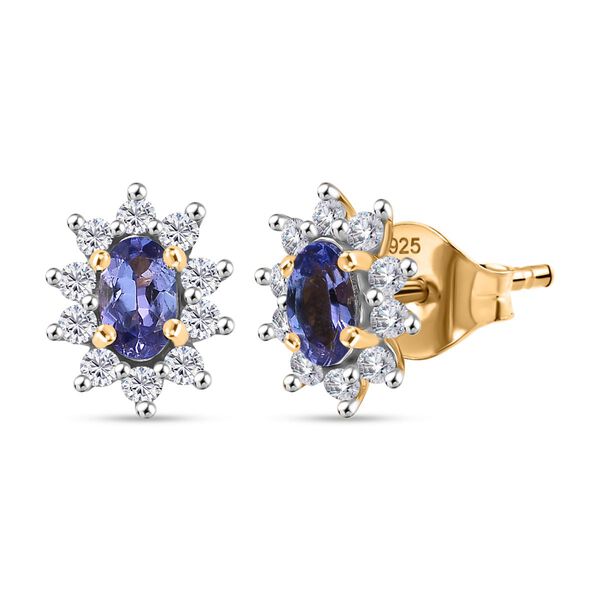 AA Tansanit, Wei&szlig;er Zirkon Ohrringe 925 Silber 750 Gelb Vergoldet ca. 0.92 ct