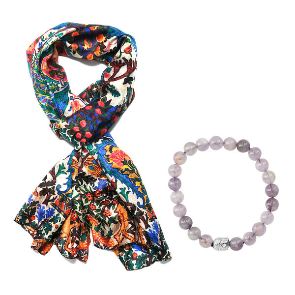 Printed silk scarves with seven chkara gem stone bracelet 100% Silk Size-50x170 cms, Amethyst Bracelet Bracelet Bracelet Size: 63.5 (Dia.) Cm image number 4