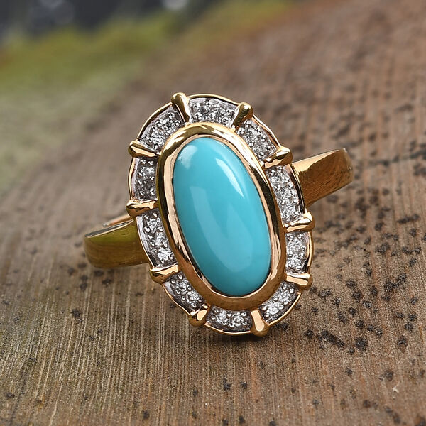 Nat&uuml;rlicher Sleeping Beauty T&uuml;rkis und Zirkon Halo Ring 925 Silber 585 Vergoldet image number 2