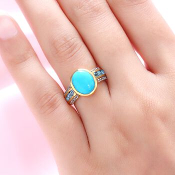 Amerikanischer, nat&uuml;rlicher Sleeping Beauty T&uuml;rkis und schweizer Blautopas-Ring, 925 Silber Gelbgold Vermeil  ca. 3,68 ct