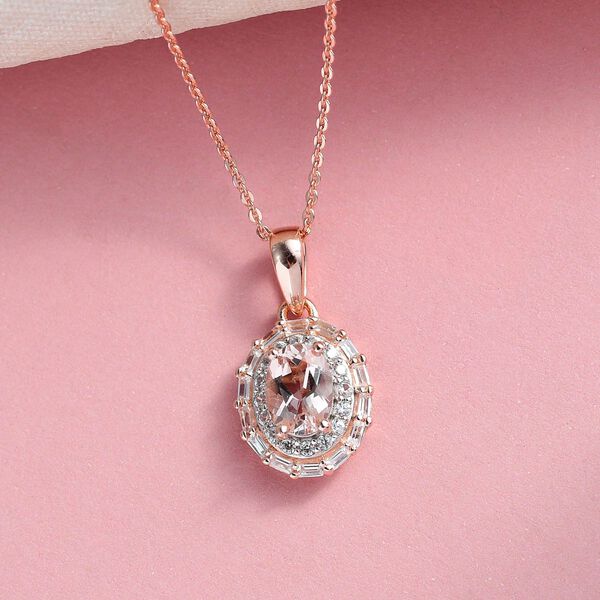 Morganit und wei&szlig;er Zirkon Anh&auml;nger mit Kette, 925 Silber Ros&eacute;gold Vermeil ca. 1.26 ct image number 3