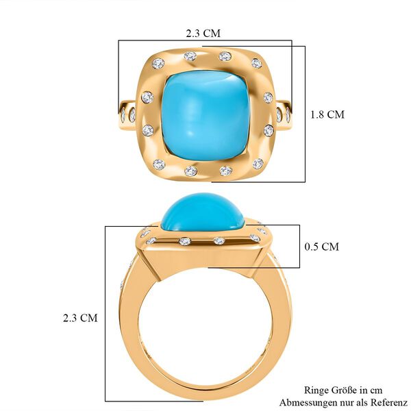 Amerikanischer nat&uuml;rlicher Sleeping Beauty T&uuml;rkis, wei&szlig;er Zirkon Ring, 925 Silber Gelbgold Vermeil (Gr&ouml;&szlig;e 20.00) ca. 5.18 ct image number 7