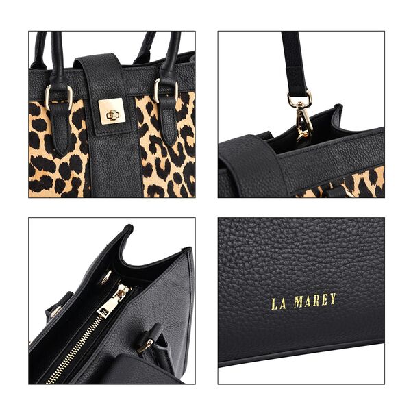 LA MAREY Handtasche aus Echtleder, Leopardenmuster, Schwarz image number 5