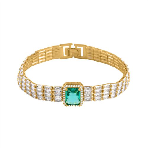 Neongrüner Kristall, weißer Zirkonia-Armband, ca. 19 cm, Messing image number 0