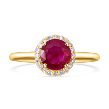 AAAA Thailändischer Rubin und weißer Diamant-Ring, 585 Gold (Größe 20.00) ca. 1,10 ct