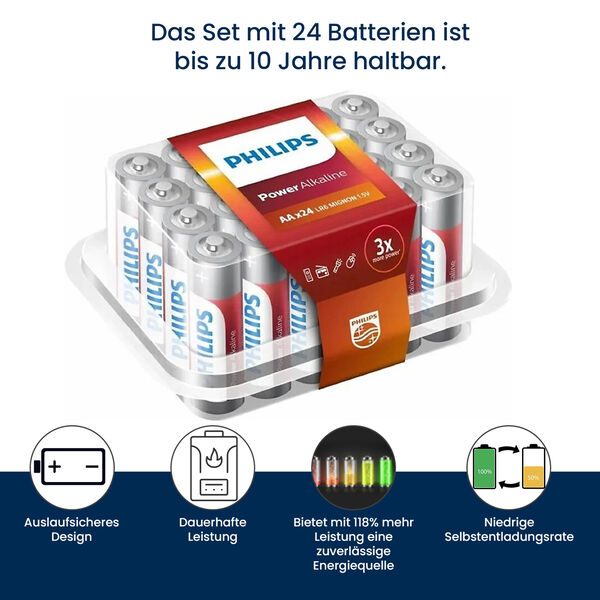 24er Set Philips 3X Extra Power Alkaline Batterien, Größe AA image number 1