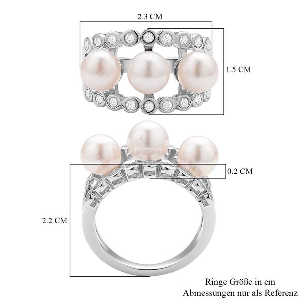 Japanische Akoya Perle und wei&szlig;er Zirkon-Ring - 0,54 ct. image number 7