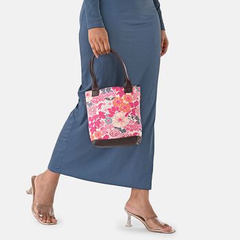 Crossbody Tasche aus Baumwolle, Blockdruck, 25,4x23cm, Rosa