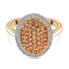 AAA Padparadscha Saphir (B), Weißer Diamant Ring 925 Silber 750 Gelbgold Vermeil (Größe 18.00) ca. 1.03 ct