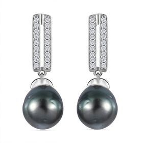 9-10 mm Tahiti Perle und Zirkon Ohrringe - 0,29 ct.