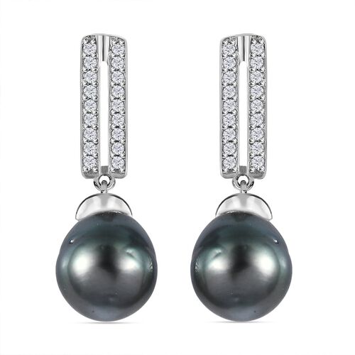 9-10 mm Tahiti Perle und Zirkon Ohrringe - 0,29 ct. image number 0