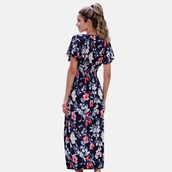 Gesmoktes Maxi-Kleid, Blumenmuster, Blumen image number 1