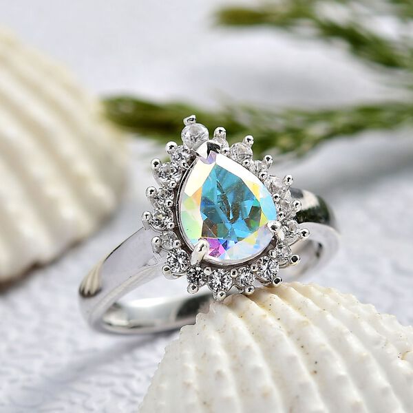 D'Joy Merkur mystischer Topas, Weißer Zirkon Ring 925 Silber platiniert (Größe 18.00) ca. 2,16 ct image number 1