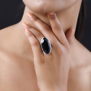 Schwarzer Spinell Ring, 925 Silber platiniert, ca. 35,00 ct