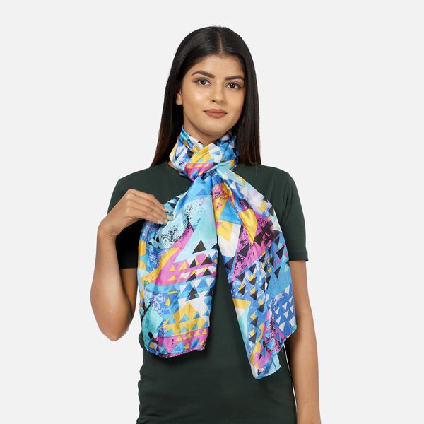 100% natürlicher Seiden Schal, 165x50 cm, Blau und Mehrfarbig image number 3