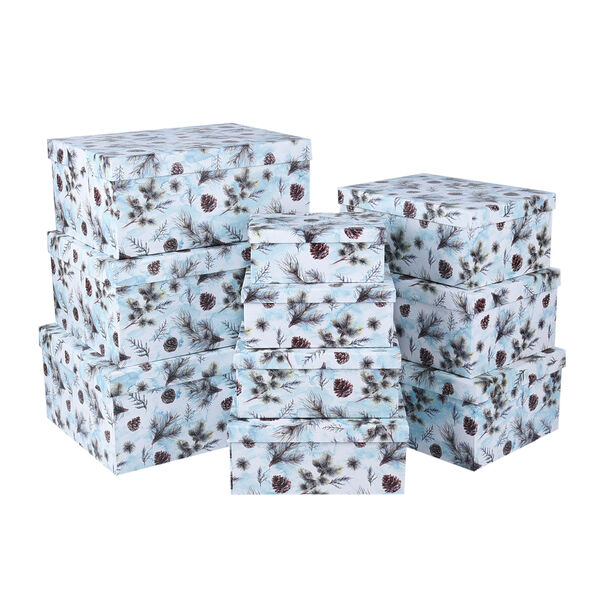 10er-Set Weihnachten Geschenkboxen, Weihnachtsmotiv, Blau&nbsp;