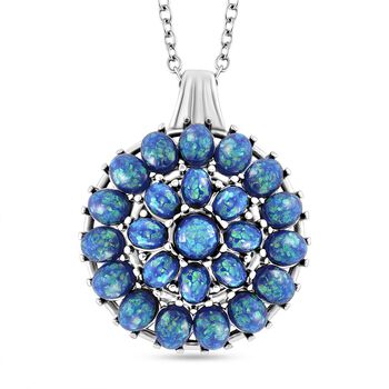 Simuliertes Blauer Opal Anh&auml;nger mit Kette ca. 50 cm + 5 cm Extender, 316L Edelstahl