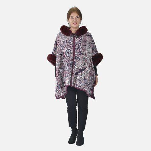 LA MAREY Kunstfell Poncho, Burgunder image number 0