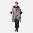 LA MAREY - Kunstfell Poncho mit Kapuze, One Size, 80x110cm, Burgund