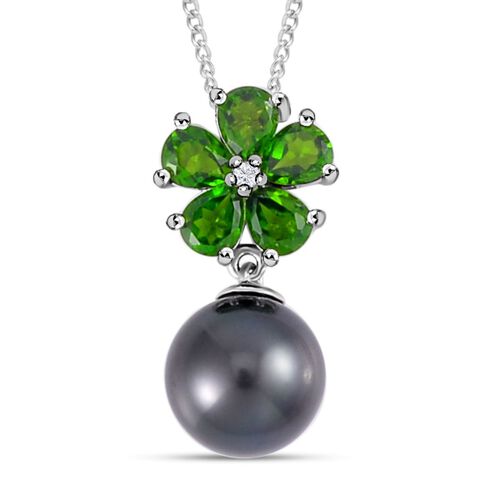 10-11 mm Tahiti Perle und natürlicher Chromdiopsid-Anhänger mit Kette, 45 cm - 1,86 ct. image number 0