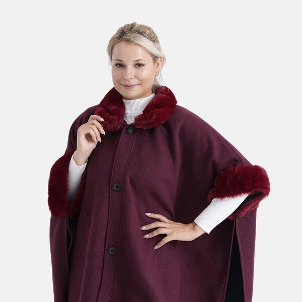 LA MAREY - Signature Kunstfell-Poncho mit Plüschkragen und Umschlagärmeln, Einheitsgröße, Bordeauxrot image number 6