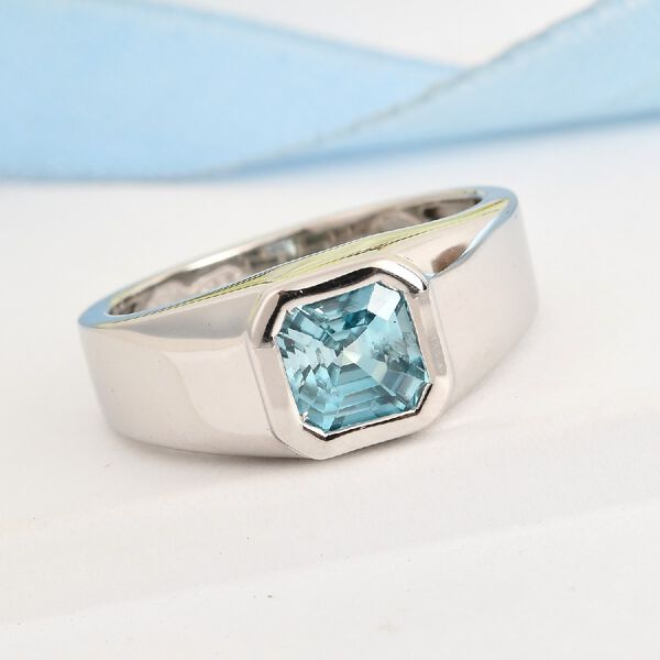 AAA Kambodschanischer blauer Zirkon Asscher Schnitt Herren Ring 925 Silber Platin-Überzug image number 2
