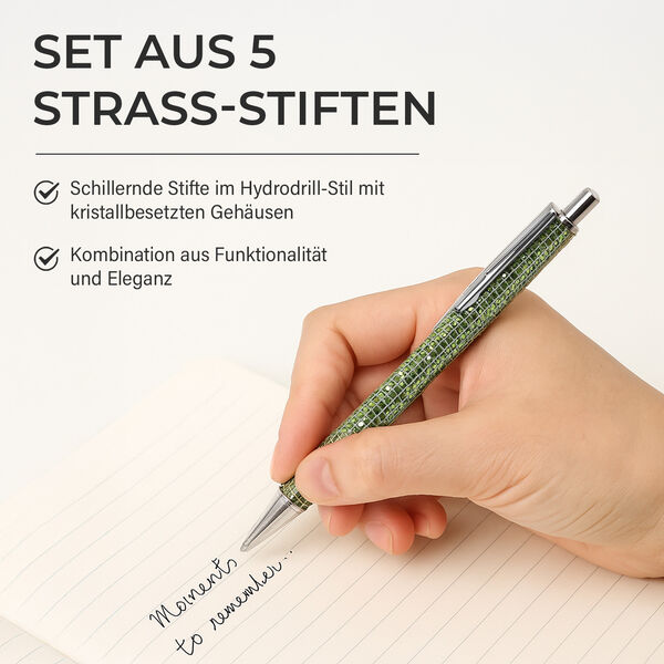 Kristall-Kugelschreiber Set, 5er-Pack, Mehrfarbig, inkl. 5 Ersatzminen image number 2
