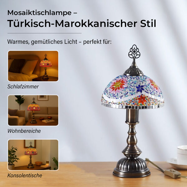 T&uuml;rkische Mosaik-Tischlampe, marokkanischer Stil, 17&times;28 cm, Mehrfarbig, Handgefertigt image number 2