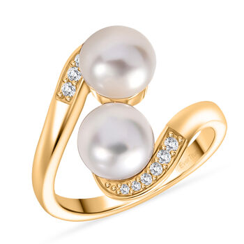 EverTrue S&uuml;&szlig;wasser Perle und Zirkon Bypass Ring