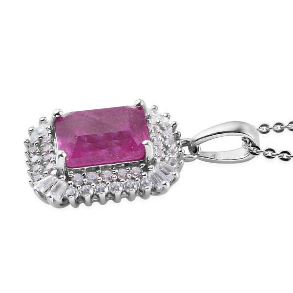 Ilakaka Rosa Saphir (Fissure gef&uuml;llt) und Zirkon Anh&auml;nger mit Silberkette 50 cm 925 Silber platiniert ca. 4,49 ct image number 4