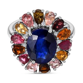 Masoala Saphir (Fissure gef&uuml;llt), mehrfarbiger-Turmalin Ring 925 Silber platiniert (Gr&ouml;&szlig;e 17.00) ca. 8.61 ct