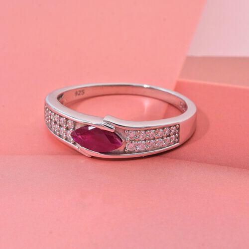 AA Burma-Rubin, Moissanit Ring 925 Silber rhodiniert (Größe 18.00) ca. 0.83 ct image number 1